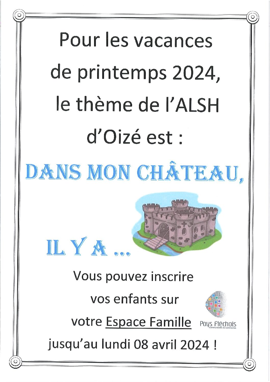 Inscription au Centre de Loisirs Vacances avril-mai 2024